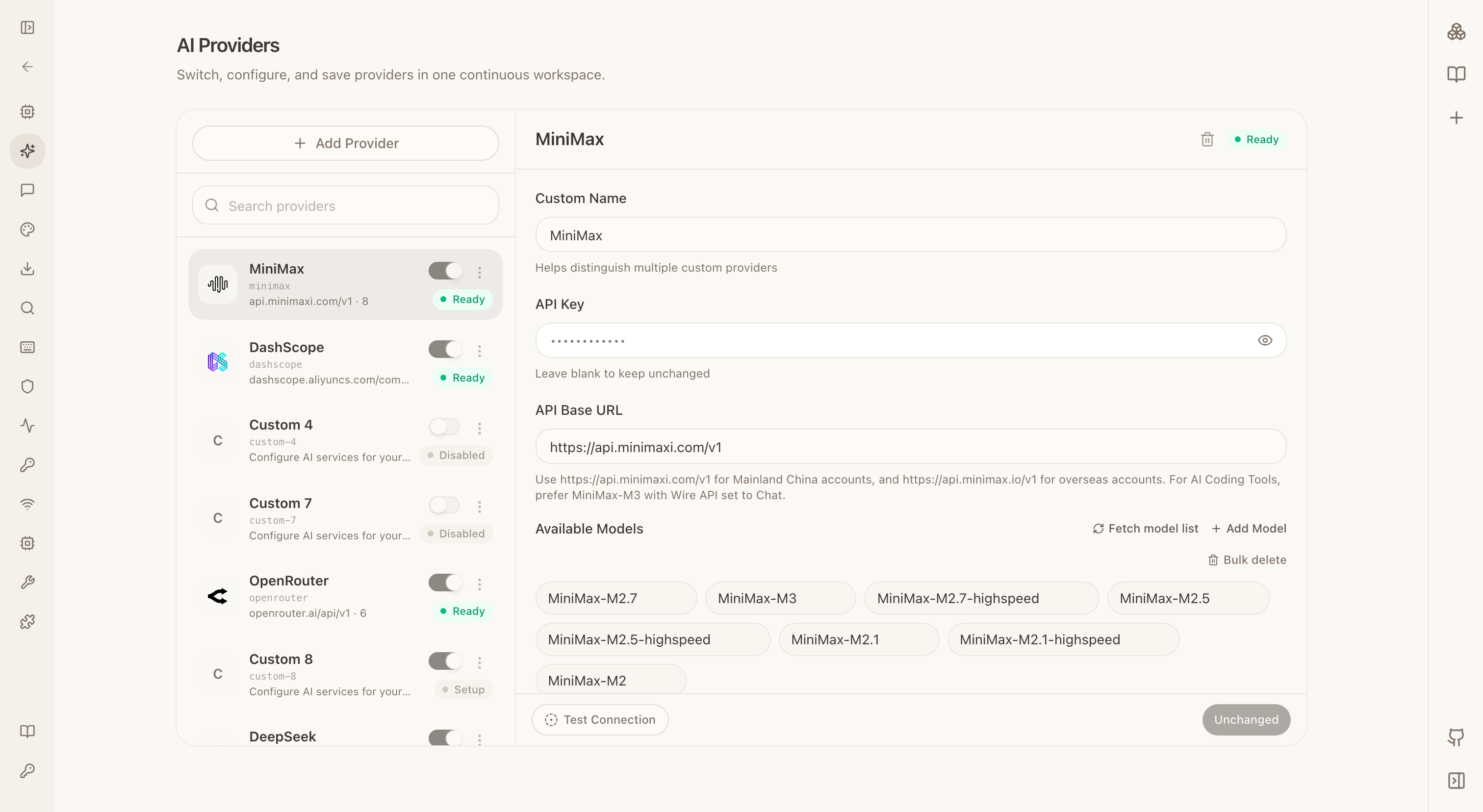 Model provider settings in NextClaw